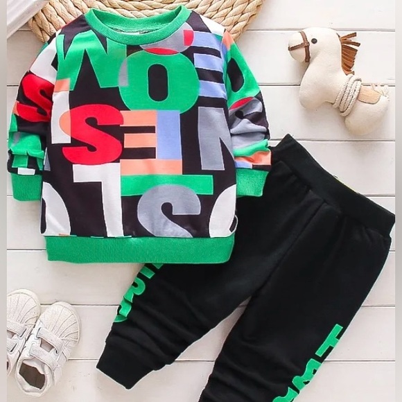 Patpat 2-piece Toddler Boy Letter Print Pullover Sweatshirt and Pants Casual Set - Picture 1 of 14